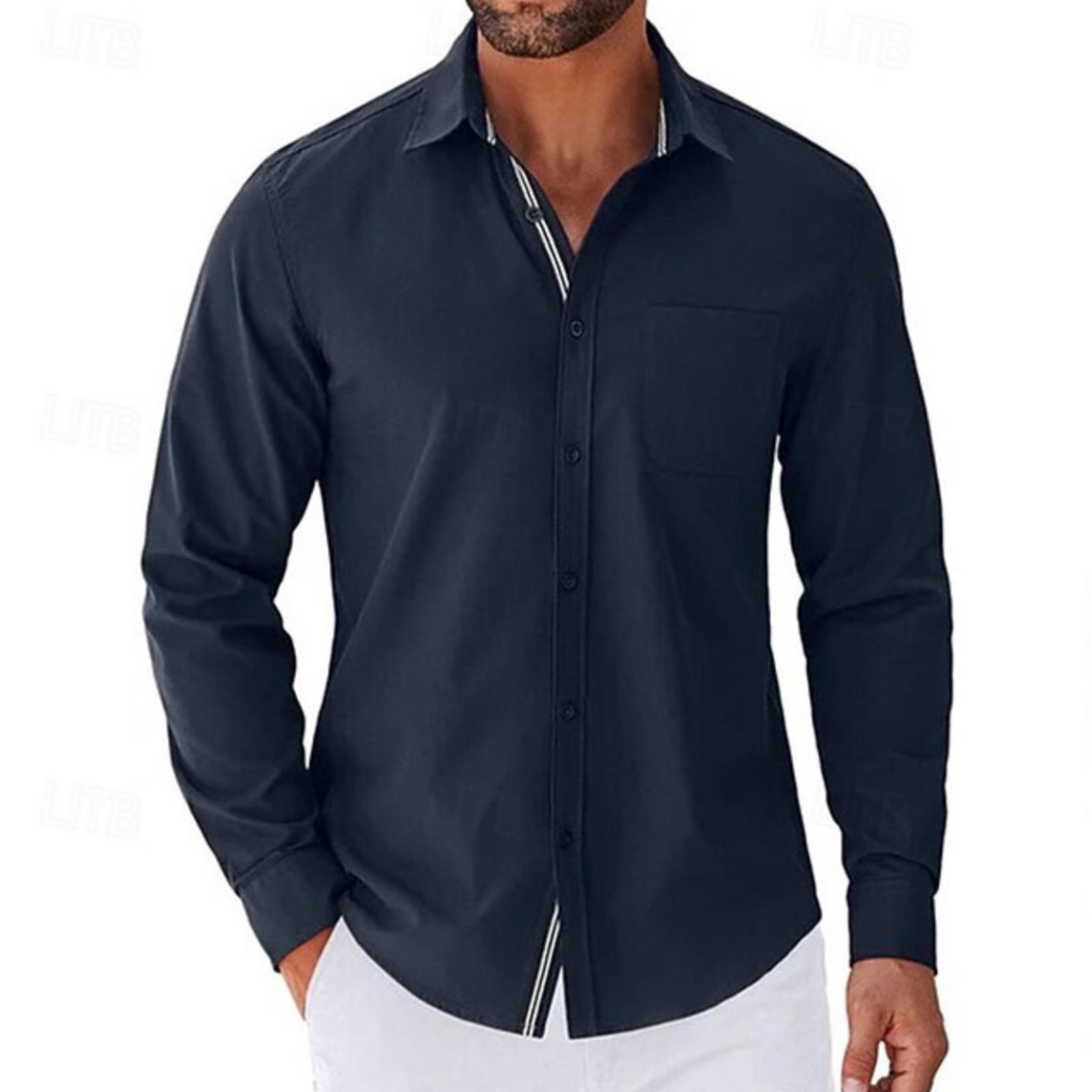 Mens Long Sleeve Shirt Button Up Casual Style Mens Button Up Shirts Long Sleeve Classic Fit Mens Shirts Long Sleeve Mens Long Sleeve Shirts XL чёрный