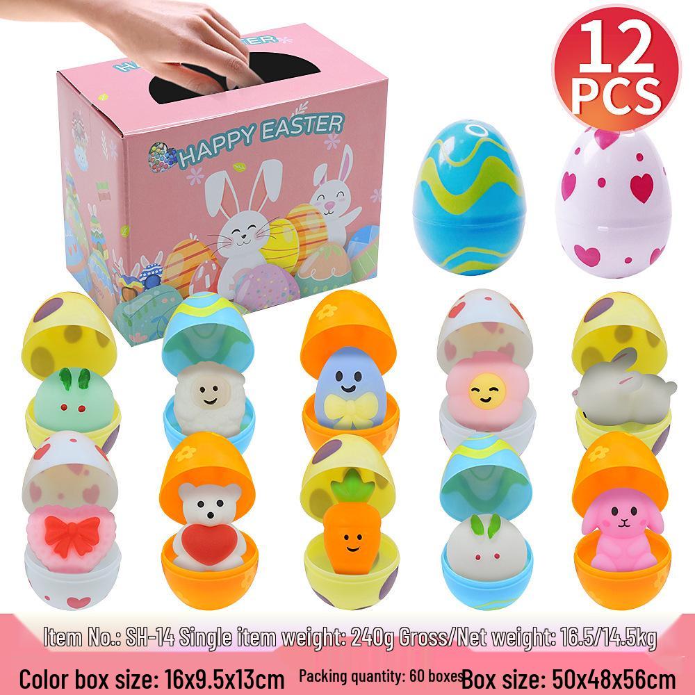 Ostereier Spielzeug - Bedruckte Plastik-Öffnungseier mit DIY-Hasen Gashapon Geschenken