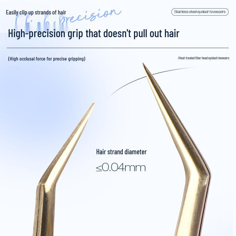 Golden Feather Stainless Steel Lash Tweezers with Net Grip for Precision Eyelash Application