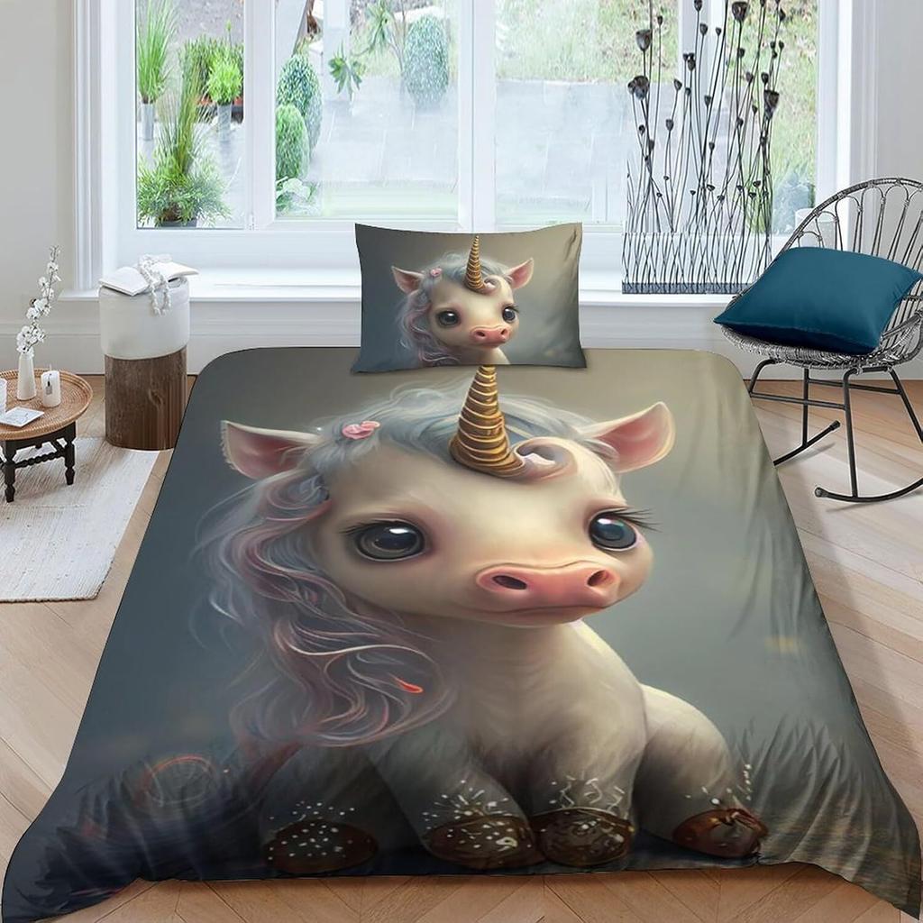 3D Tiger Rabbit Snake Pig Snail Unicorn Chick Fish Doona Duvet Quilt Cover Set