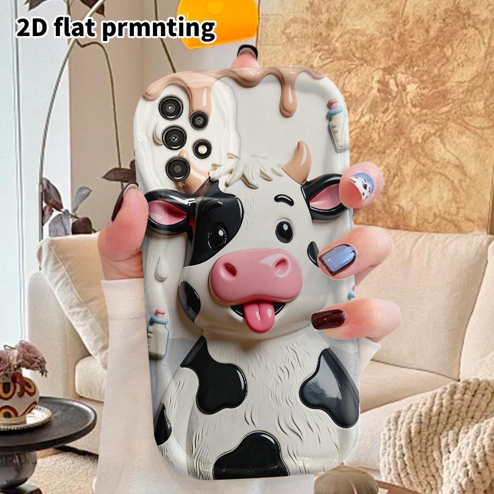 Phone Case: 2D Flat Samsung Galaxy A34 A35 M05 M06 S20 S22 S21 FE Plus 5G Protective Case, Couple Style, Cartoon Cow, Christmas and Halloween Gift
