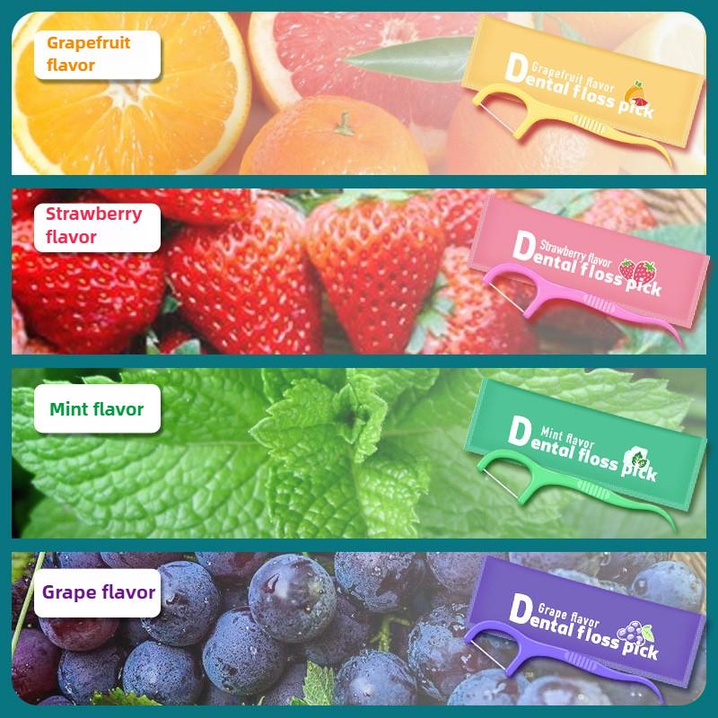 50PCS Disposable Fruit Flavor Floss Individual Packaging Portable Dental Floss Toothpick Line Oral Care Teeth Cleaning Tools