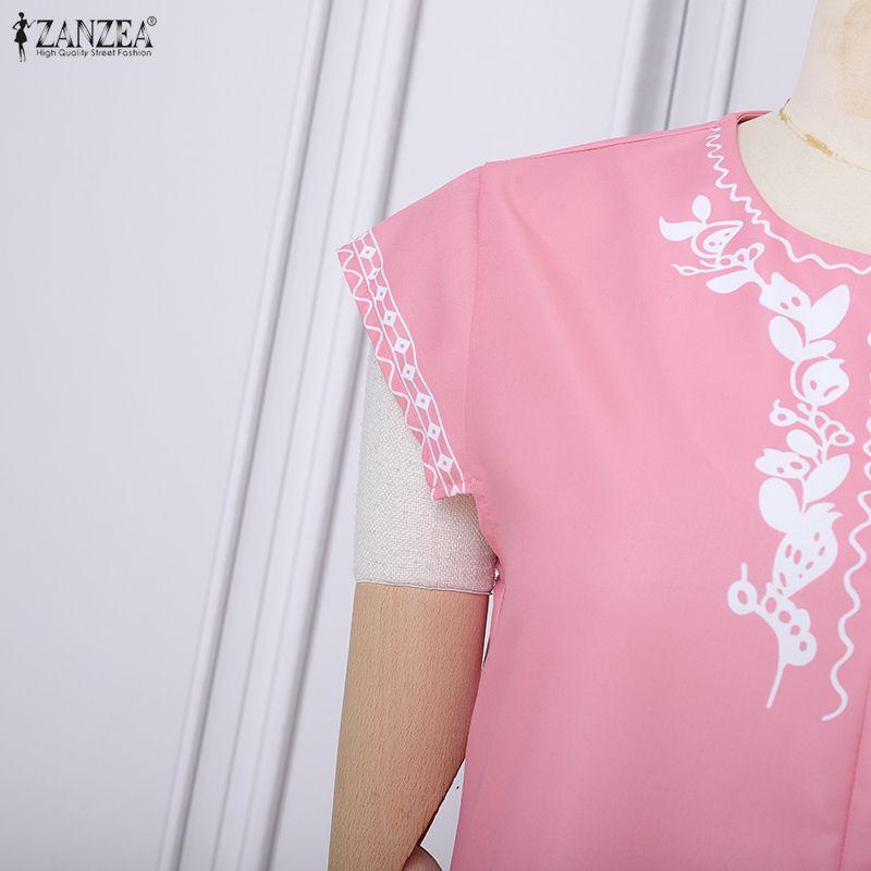 ZANZEA Women Print Casual V-Neck Summer Short Sleeve Dress