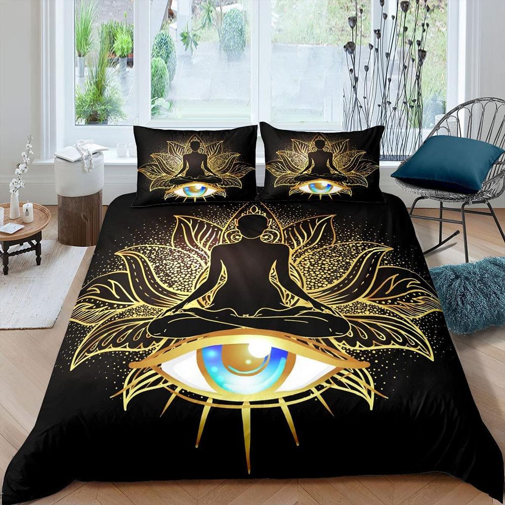 Yoga Duvet Cover Set King Size,Chakra Meditation Bedding Set, Mandala Comforter Cover Boho Hippie Style With Chakra Art Print