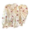 Cute Little Cherry Wrinkled Cloth Pajamas Women'S Spring Pastoral Long-Sleeved Cardigan Loungewear Two-Piece Set