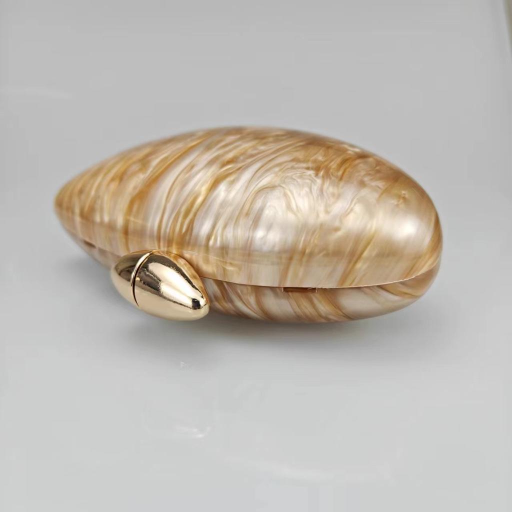 Acrylic Egg Shape Cutch Bag Women Designer Evening Party Cute Pearl Shell Purse Rose Red Metal Clasp Women Shoulder Messenger