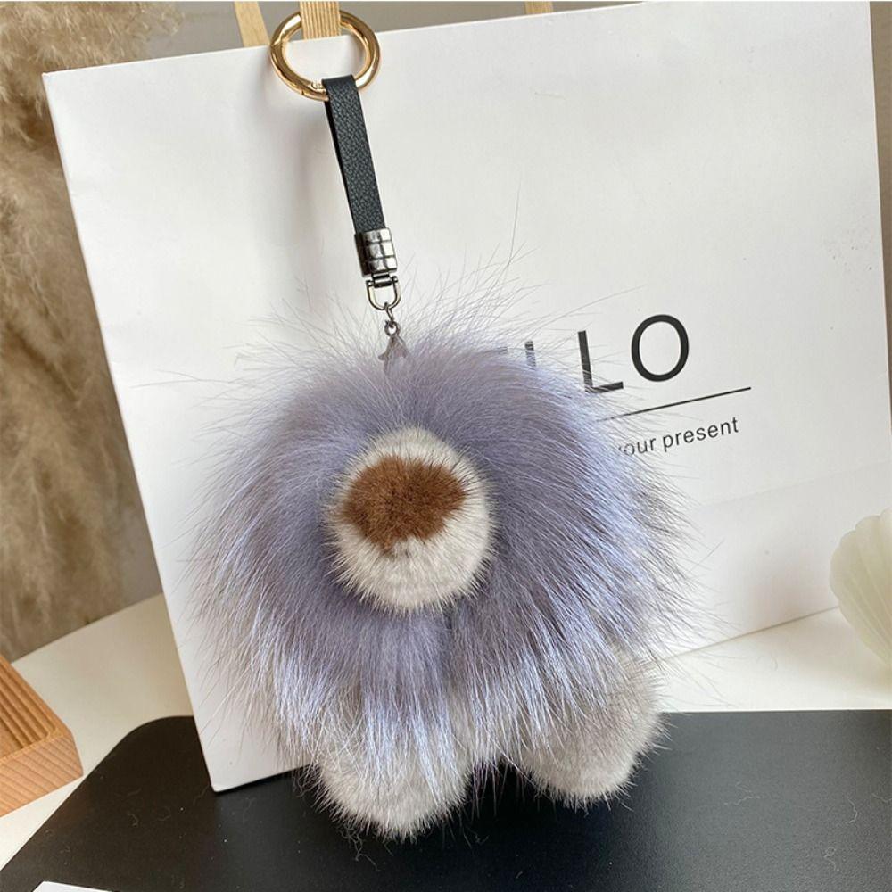 Mink Fur Lion Plush Pendant Long Mane Cute Animal Keychain Kawaii Plush Lion Keychain  Children