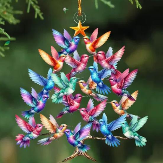 Sun-Catcher Hummingbird Ornament Dual-Sided Acrylic Garden Decor with Prismatic Effects Christmas Tree Hanging Accessory