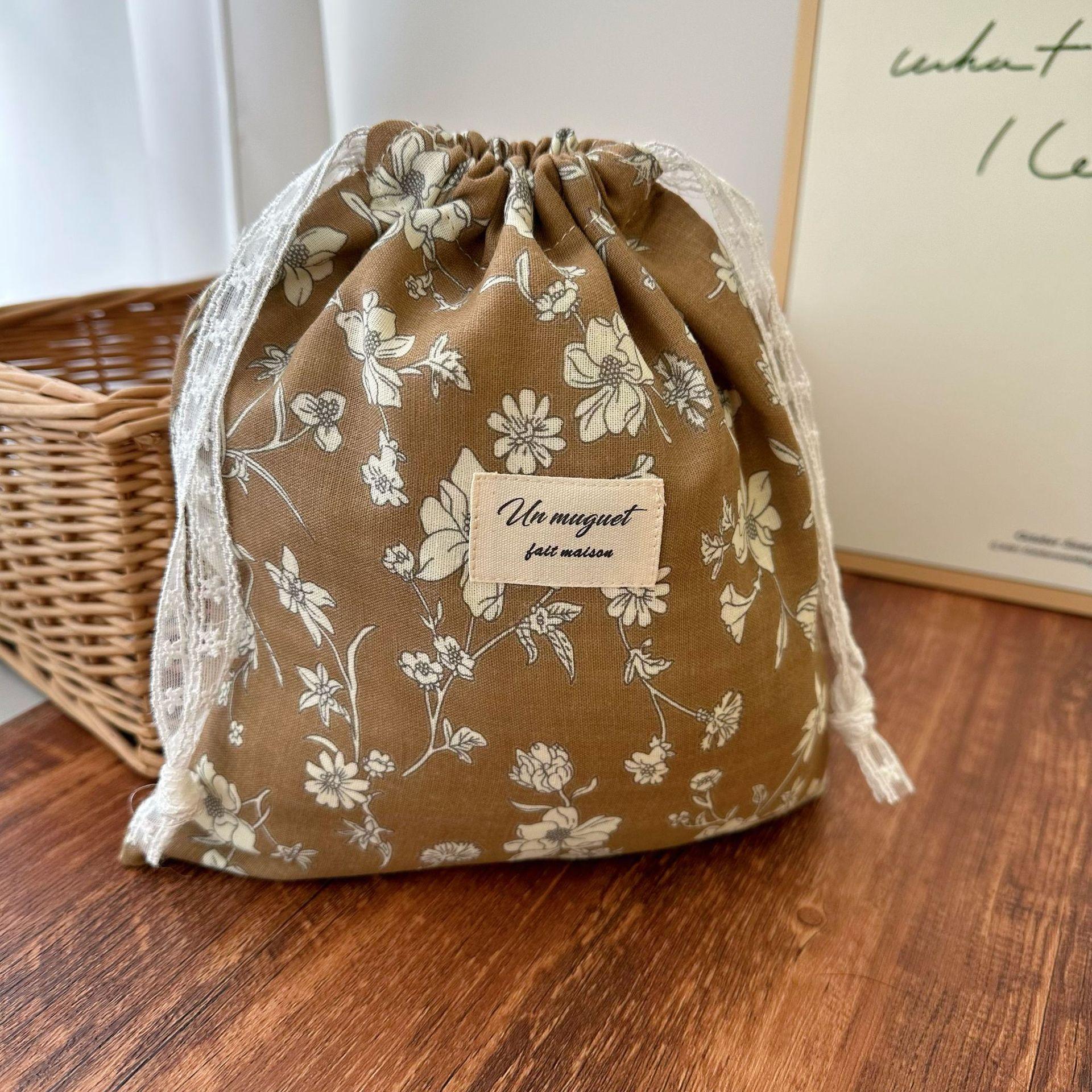 

1pc Floral Drawstring Storage Bags with Lace Trim - Assorted Patterns, Multi-Size Organizer for Home, Closet, and Craft Supplies