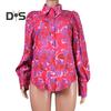 Damska koszula z klapami, bufiastymi rękawami, topy z kwiatowym nadrukiem, jednorzędowa, luźna, cienka bluzka odzież robocza