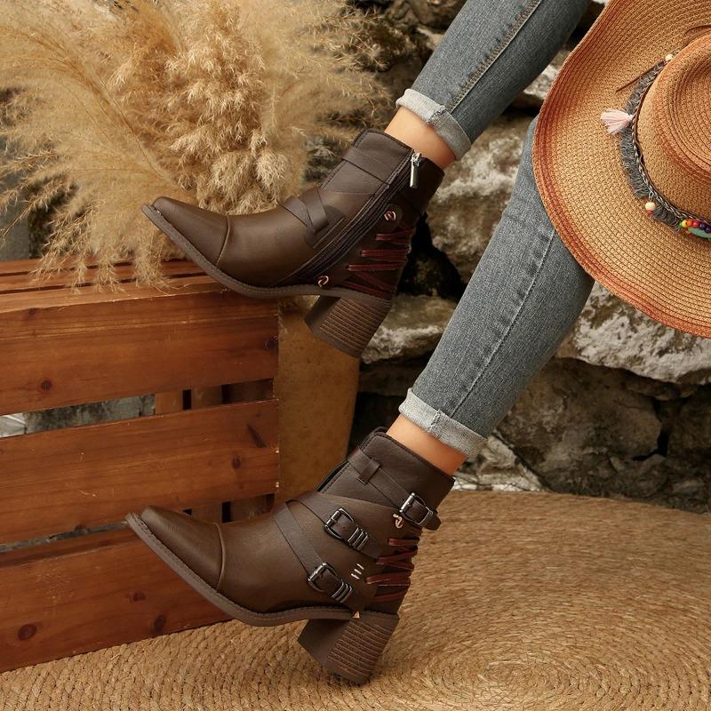 High Quality Women's Leather Chelsea Boots Luxury Designer Chunky Heel Short Boots Fashion Pointed Tip Women Boots's Botas Mujer
