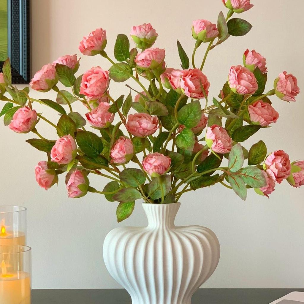 High-End Realistic Rose Arrangement In Ceramic Vase – Artificial Floral Bouquet for Living Room Decor