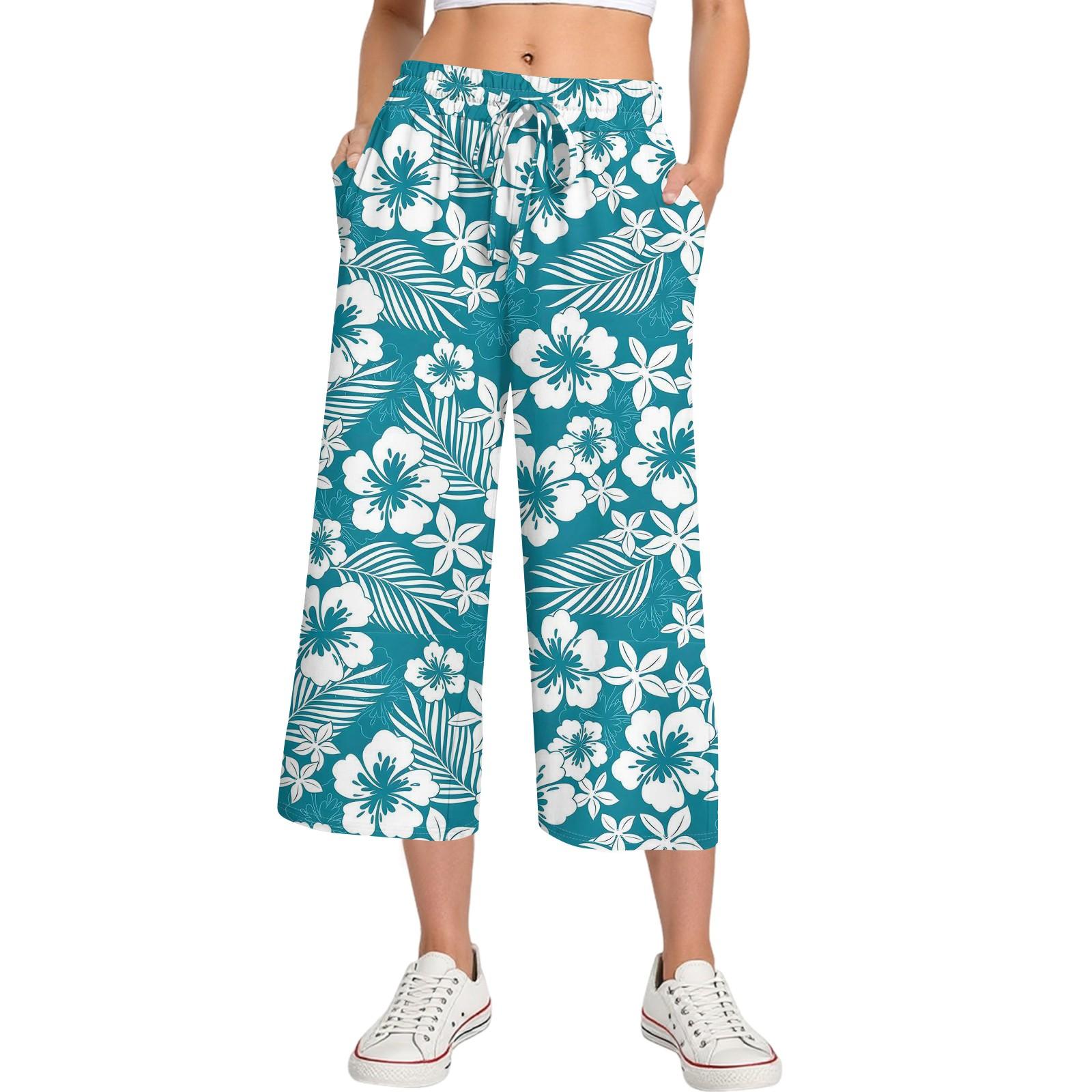 

Женские летние повседневные спортивные брюки с высокой талией и принтом, укороченные брюки свободного покроя XXL