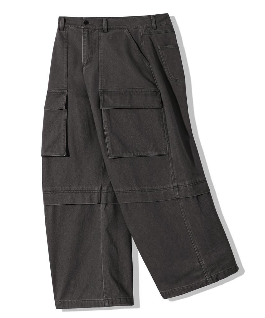 TRILLION Stone Washed Cargo Pocket Cotton Pants_Black
