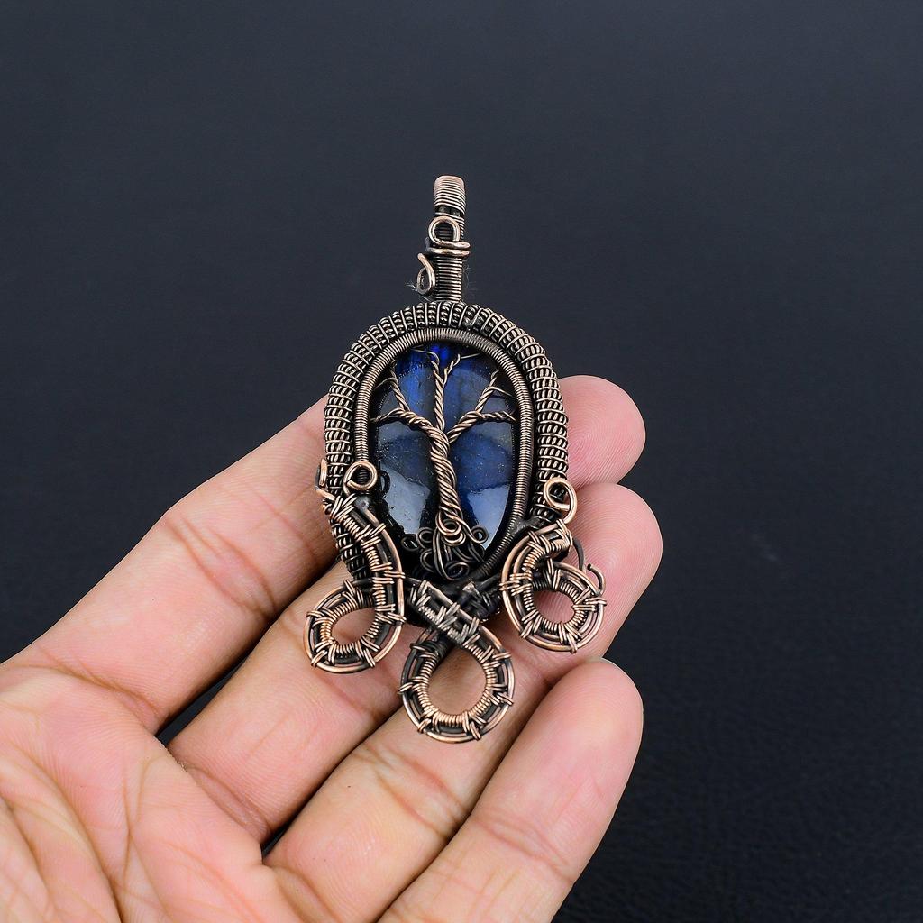 Tree Of Life Labradorite Pendant, Handmade Gemstone, 999 Copper Wire Wrapped Pendant Antique Jewelry, For Gift Silver Jewelry