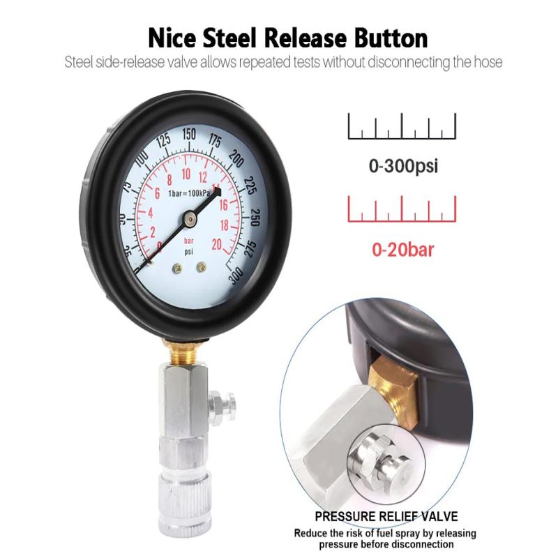 

Gasoline Engine Compression Meter Car Cylinder Tester Kit 0-300 Psi Pressure Gauge With M10 M12 M14 M18 Adapter