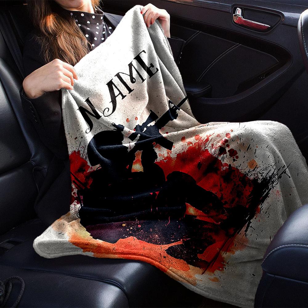 Soldier Silhouette With Rifle And Abstract Splash Design Cozy Personalized Text Comfortable Versatile For Sofa Couch Office Bed Picnics Ideal For All