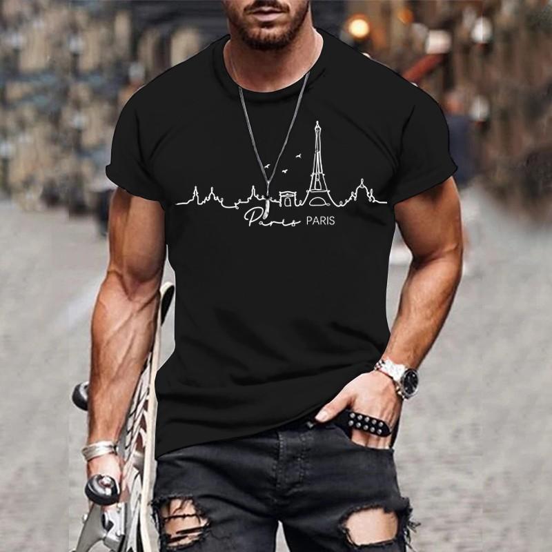 

Лето 2024, забавная футболка с 3D принтом PARIS Letter, модная повседневная мужская уличная одежда, мужской топ большого размера 2XL