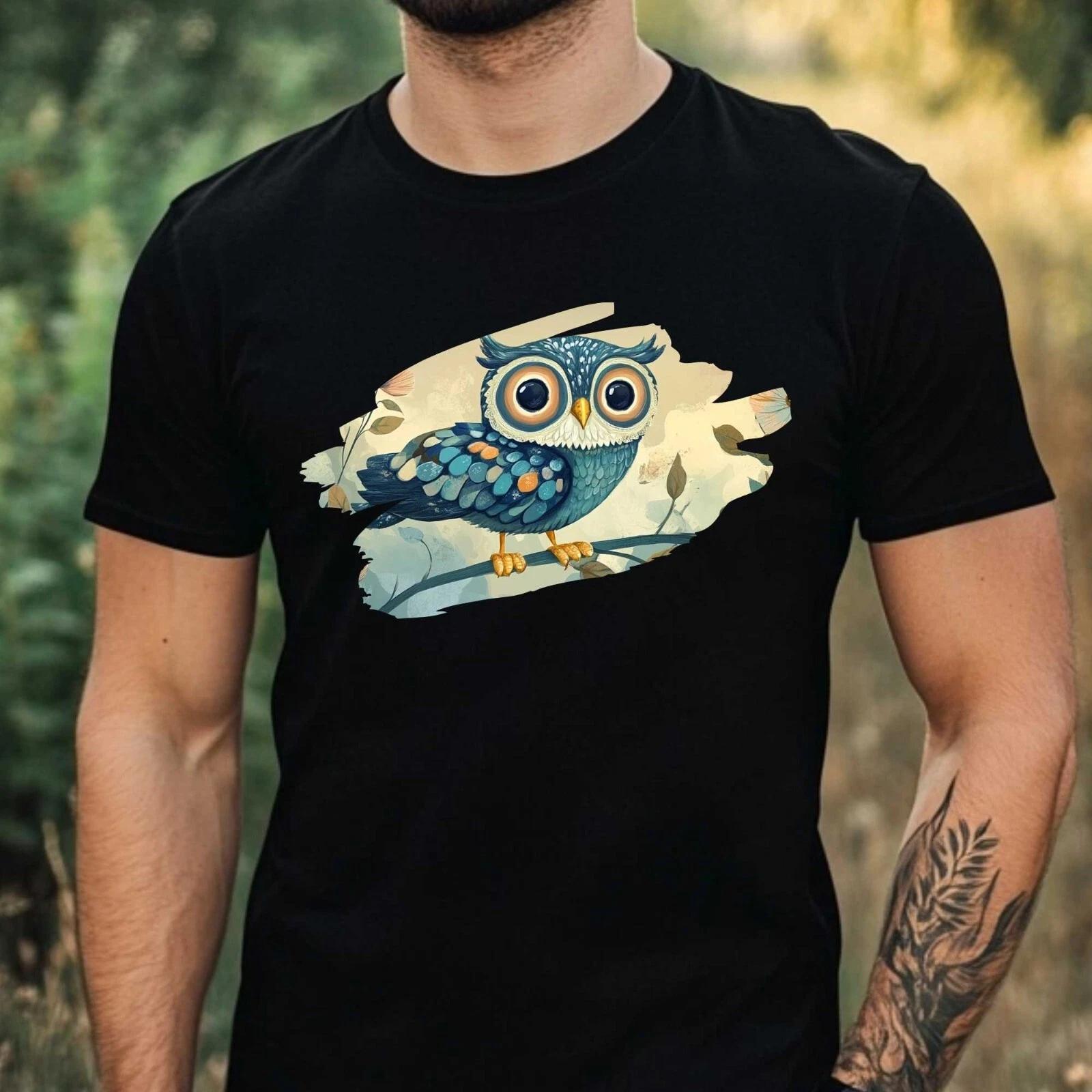 T-Shirt Herren Wunderliche Eule Motiv Baumwolle Größe XS bis 5XL L