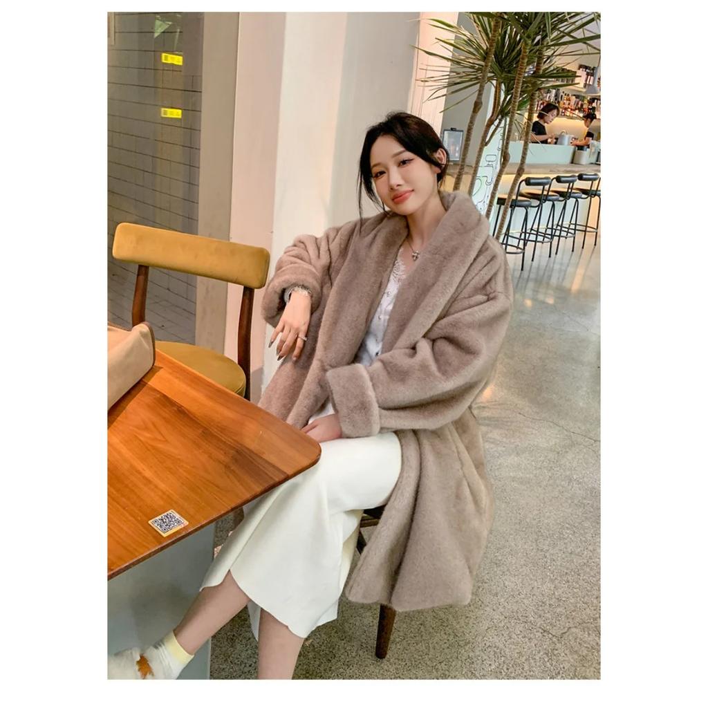 VAYLA Winter Neu Damen Jacke mit lockigen Ärmeln und Pelzmodischer Schalkragen Dicke Langarmjacke