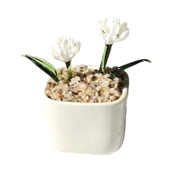 Miniature Glasblomst Figur Håndblæst Mini Blomsterbuket i Pot Samlerobjekt Blomstrende Blomsterpynt til Hjem Indendørs Borddekoration