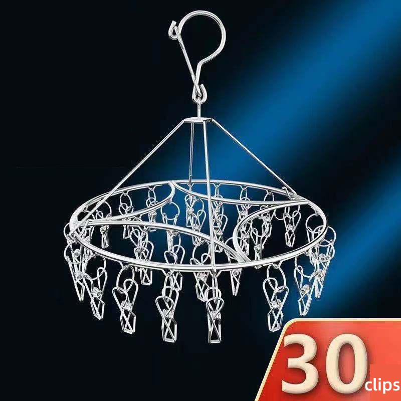 

Вешалка для носков, вешалка для одежды из нержавеющей стали, многофункциональная вешалка для одежды, вешалка для нижнего белья, ветрозащитная спальня, вешалка для домашней одежды Large circular 30 clips