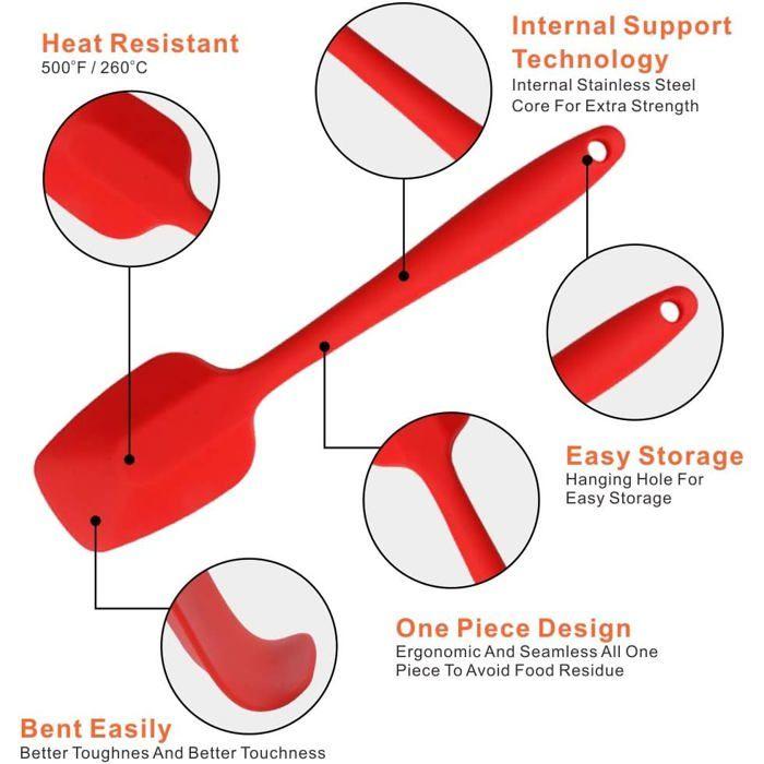 Spatule en silicone - AIMOONSA - Lot de 4 (27,3 x 6 cm) - Résiste 500°F/260°C - Poignée inox & caoutchouc - Antiadhésif