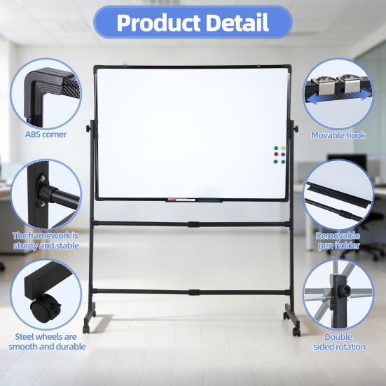 Magnetic Standing Mobile Easel Board Rolling Dry Erase Board, 40 x 28 Inch Large Whiteboard, Height Adjustable Double Sided Style White with Stand for