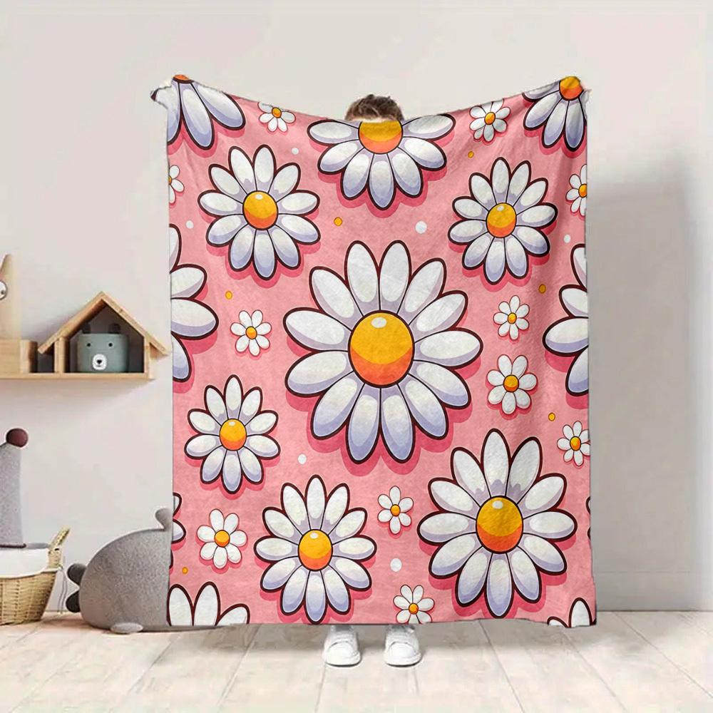 1pc Daisy Pattern Lightweight Flannel Blanket, Comfortable and Warm Blanket, for Office and Camping Sofa Bed, Livingroom190