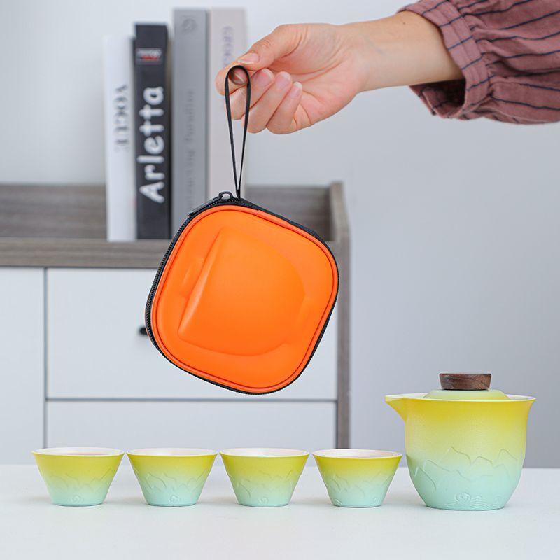 Gradient Travel Tea Set, Portable Gongfu Teaware Outdoor Quick Cup, 1 Teapot, 4 Tea Cups