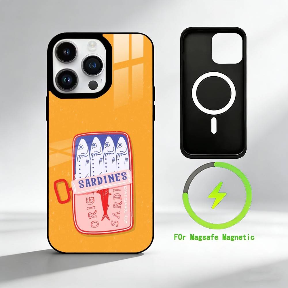 C-Canned S-sardines Phone Case For iPhone 17 16 15 14 13 12 Pro Max Plus for Mirror Wireless Magnetic Cover