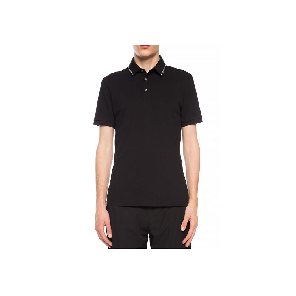 Emporio Armani Solid Color Logo Letter Collar Casual Short Sleeve Polo Shirt Men Tops Black 3H1FL9-1JPTZ-F980