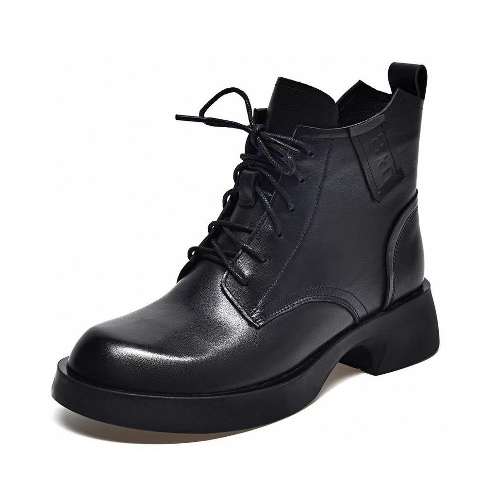 Leather boots women's new first-layer cowhide Martin boots round head lace-up flat boots short boots comfortable locomotive boots