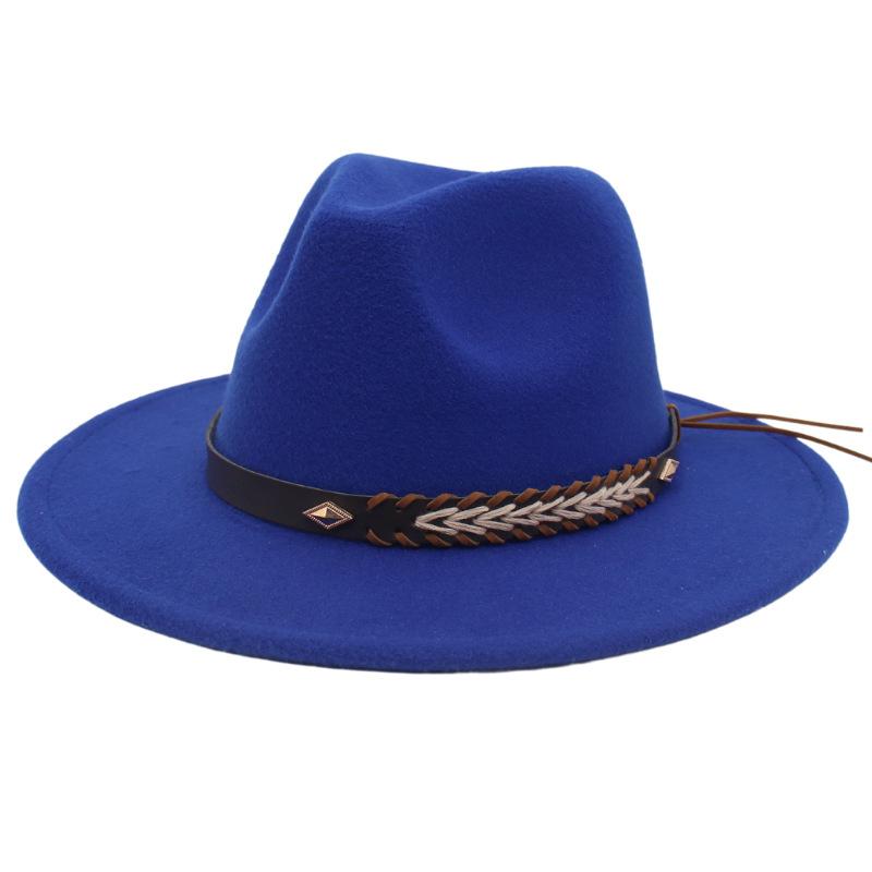 Cross-Border New Woolen Jazz Hat With Felt Hat Large Brim Fashion Top Hat Couple British Gentleman And Lady Hat