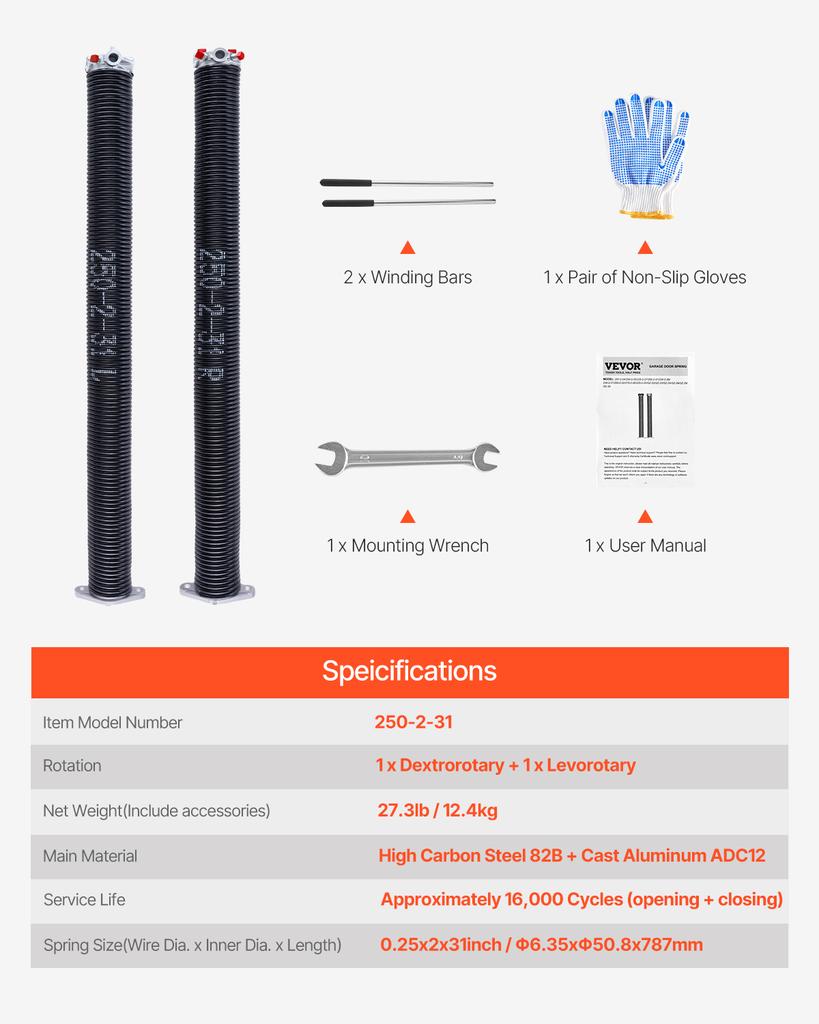 SucceBuy Garage Door Torsion Springs Pair Cycles Electrophoresis Black Coated for Replacement Garage Door Springs