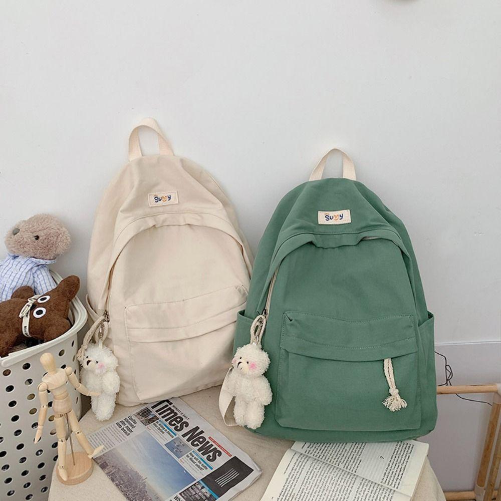 

Solid Color School Bags Canvas Travel Backpack New Backpack Bags Student белый