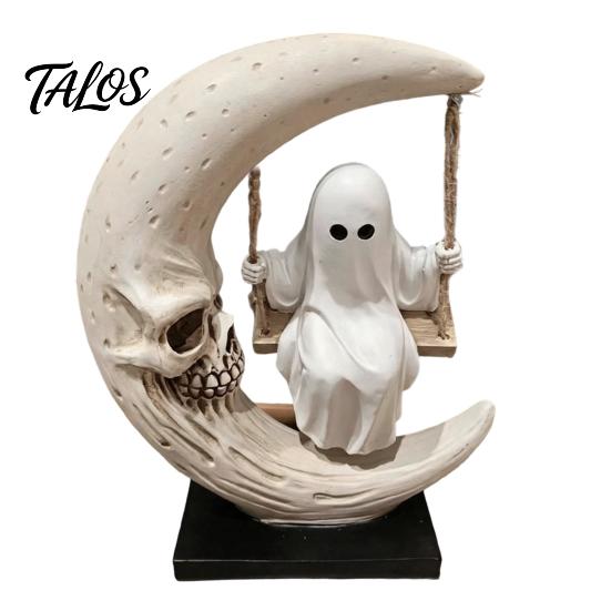 Gothic Room Accessories Halloween Ghost Swing Figurine, Spooky on A Moon Statue, Window Display Decor Resin Home Decoration for Desktop, Mantel,