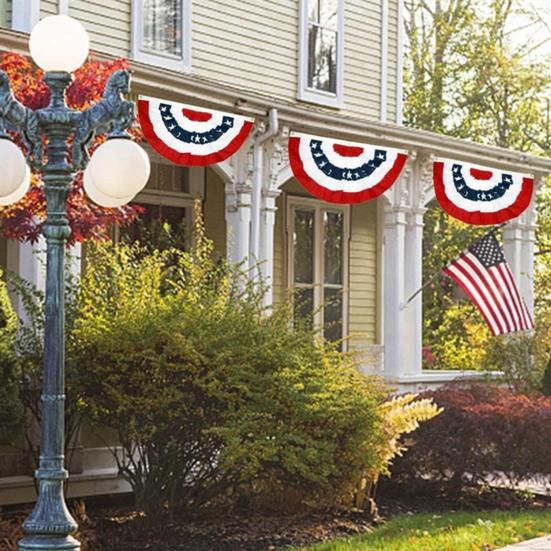 USA Fächerfahne, 4. Juli Amerikanische Flaggen Girlande, Rot Weiß Blau Patriotisches Halbfächer Banner für Unabhängigkeitstag Veranda Garten Außen Innen