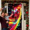Santa Front Door Cover 3x6ft UV Fluorescent Christmas Decorations Front Door Holiday Background For Garage Porch Entrance