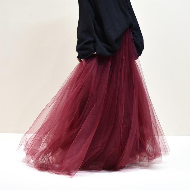 Women's Mesh Pleated Tulle Midi Skirt - Mid-Length, Large Swing Design for Dance and Fairy Styles.