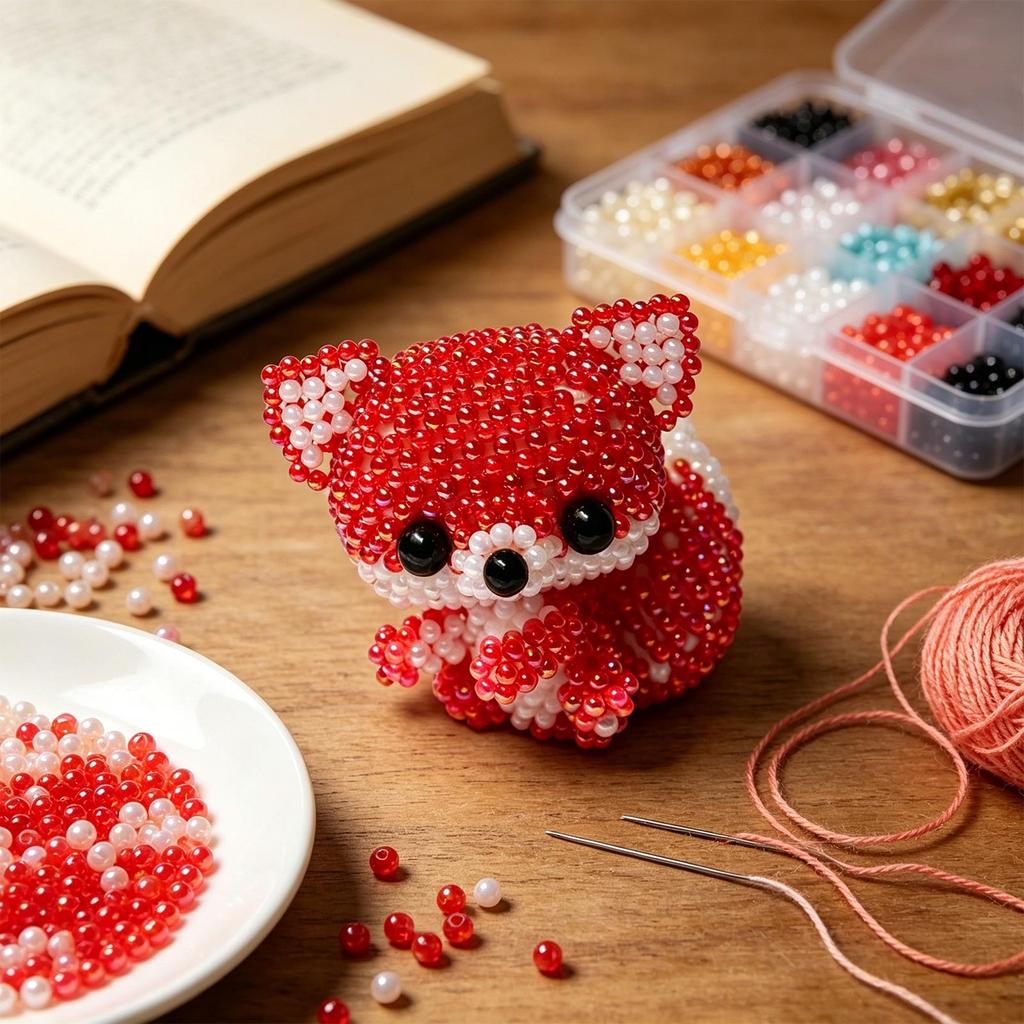 DIY Beaded Animal Craft Kit Cute Fox Figure Handmade Beadwork Model Kit for Creative Home Decoration and Collectible Display
