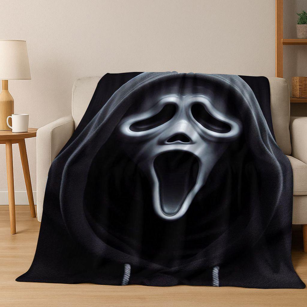 Horror Characters S-Scream Ghost Face Flannel Blanket,Cozy Soft Throw Blanket for Home Bedroom Bed Sofa Picnic Cover Kids Gift 75x90cm