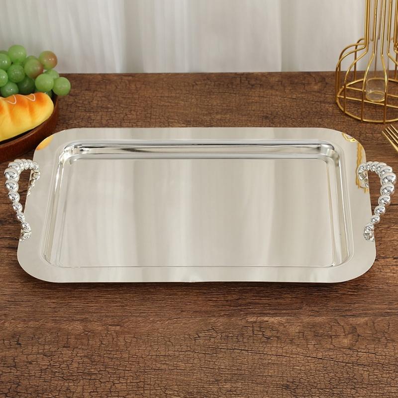 Obstschale, Kuchenplatte aus Legierung, Silberpoliert, Tragbare Hand-Snack-Scheibe, Nüsse-Organizer, Hochzeitsfeier, Schreibtischdekoration, 36 cm