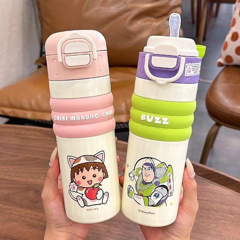 Donald Duck Childrens Thermos Bottle With Double Drink Straw For School Use