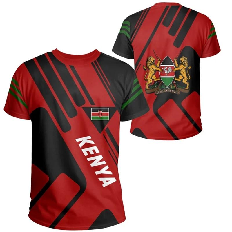 2024 Summer Cheap Kenya Flag T Shirt 3D Printed Spoorts Trendy T-shirts for Men & Women African Country Boys Football Jerseys