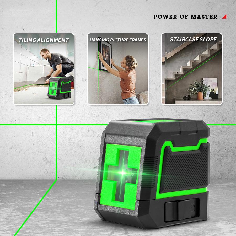 Compact 2-Line Laser Level with Automatic Green Light Projection for Precision Surveying