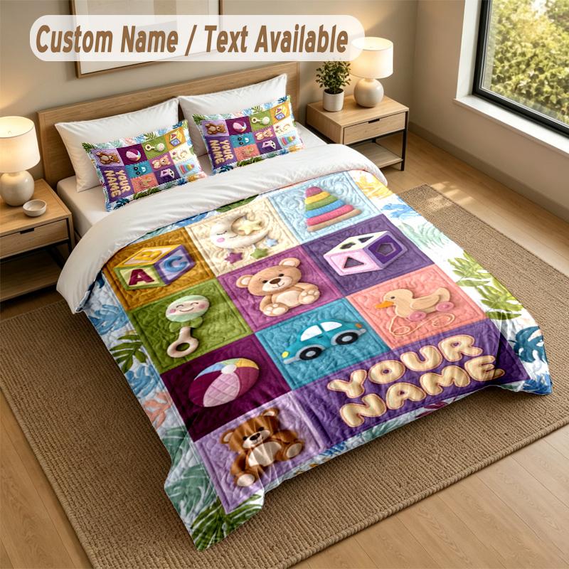 Decorative Artwork Theme Personalized 3Pcs Bedding Set Custom Text & Name 1 Sheet 2 Pillowcases Household Bedding 1pc