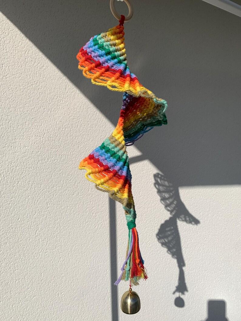 Wind chime decoration Bohemian style colorful wind chime pendant hand woven lace rainbow tapestry bell