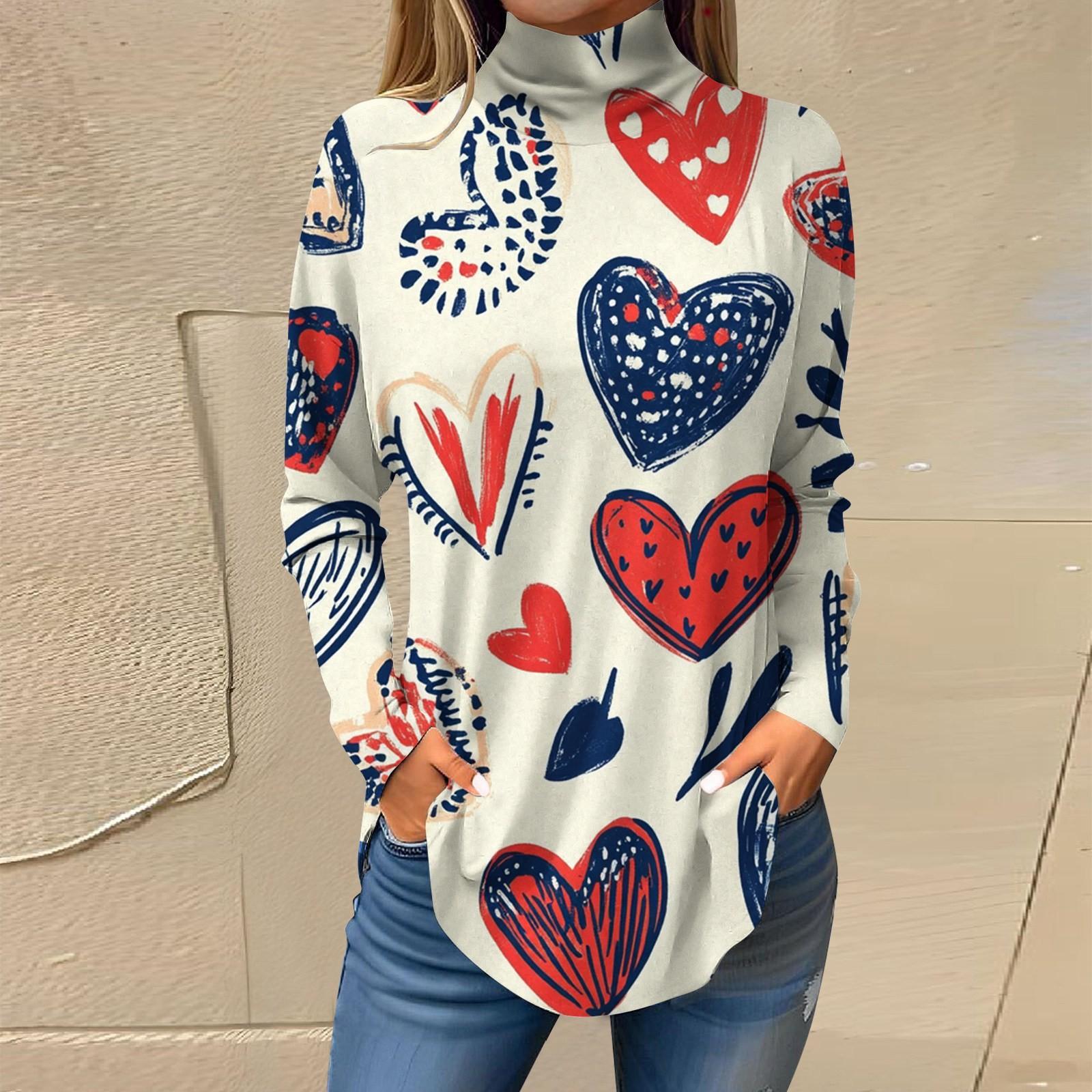 

Женская свободная водолазка с принтом ко Дню святого Валентина, футболка с длинными рукавами, топ и джемпер L бежевый