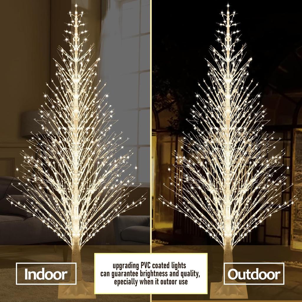 7FT Lighted Birch Tree LED Warm White Twinkle or Steady Lights for Indoor/Outdoor Christmas Decoration